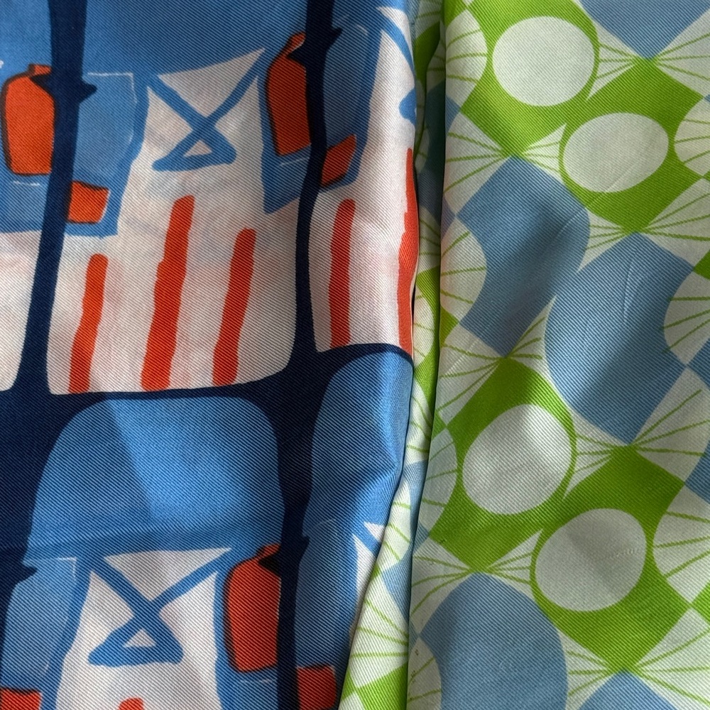 Vintage Vera Neumann Mod Graphic Square Scarves Lot of 2 Signed Vera 1960s 1970s